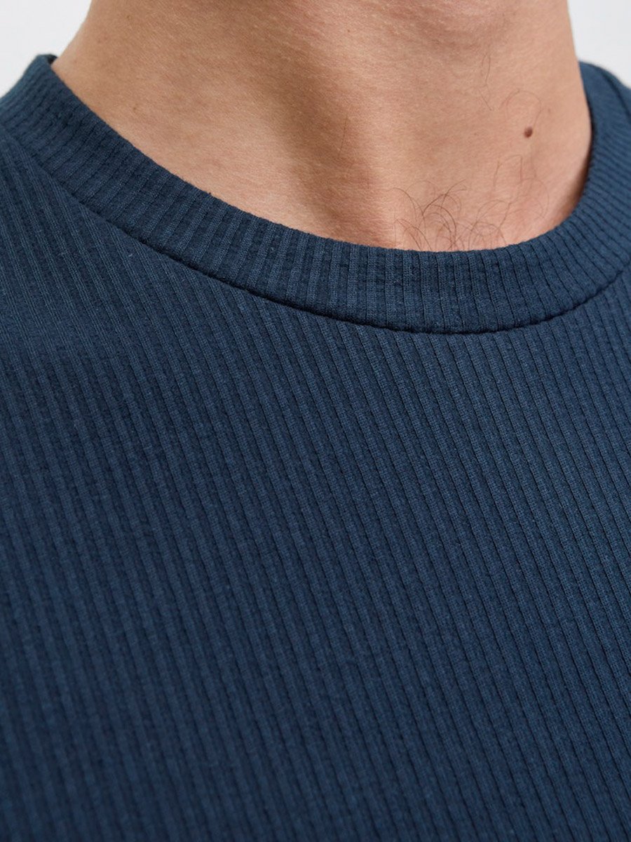 JREBTREY Ribbed Knit Crew Neck T-Shirt