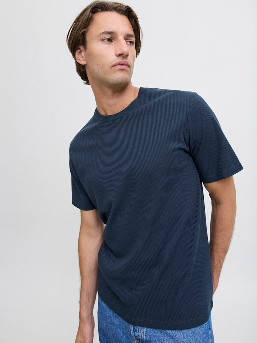 JREBTREY Ribbed Knit Crew Neck T-Shirt