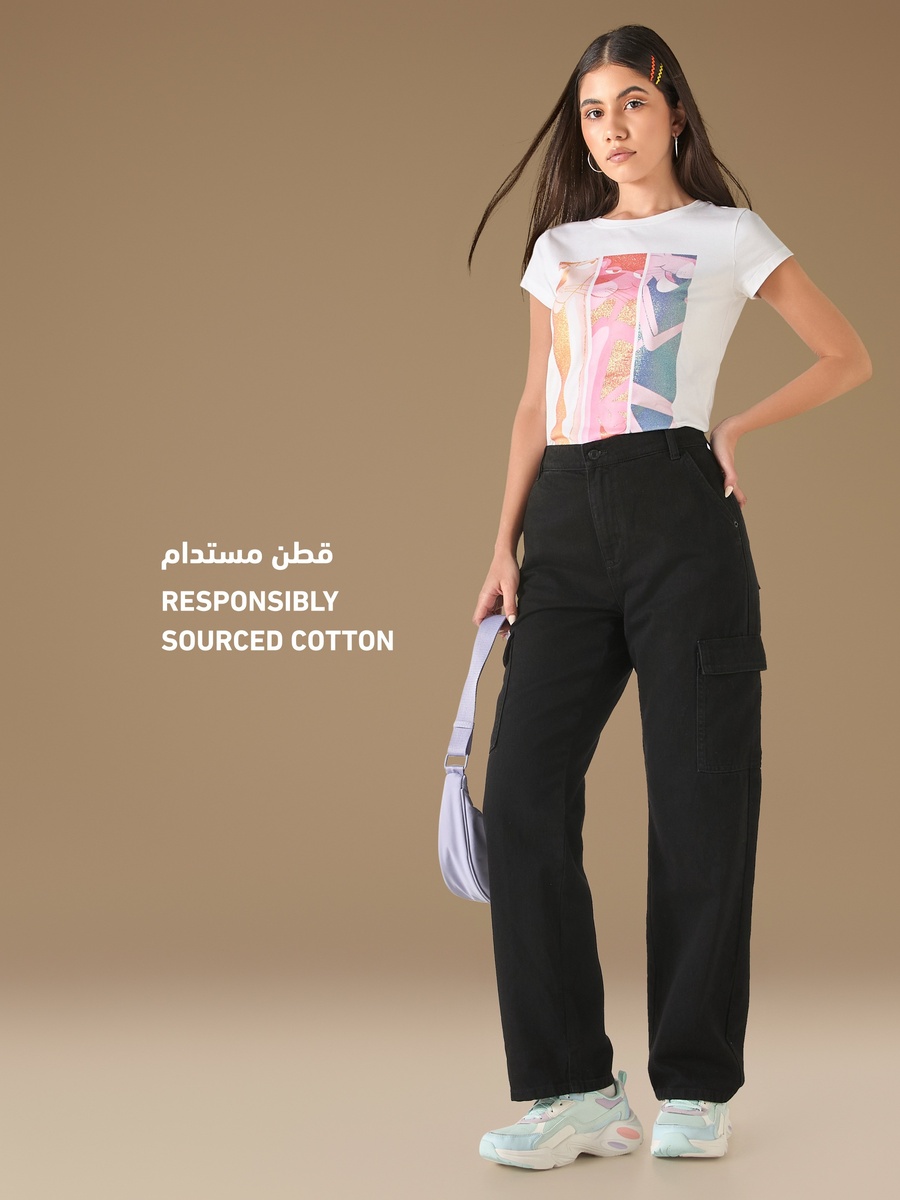 Pink Panther Print T-Shirt with Crew Neck and Short Sleeves