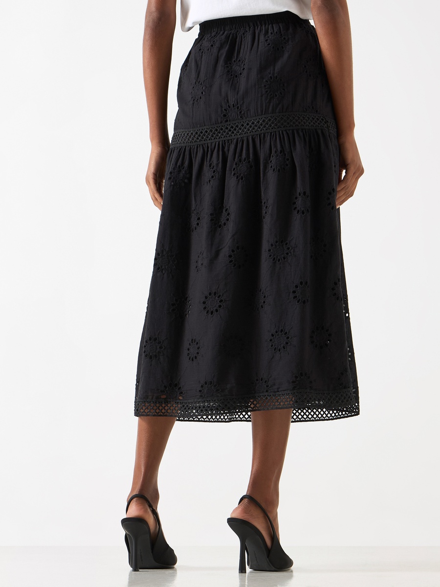 Schiffli Textured A-Line Midi Skirt with Elasticated Waistband