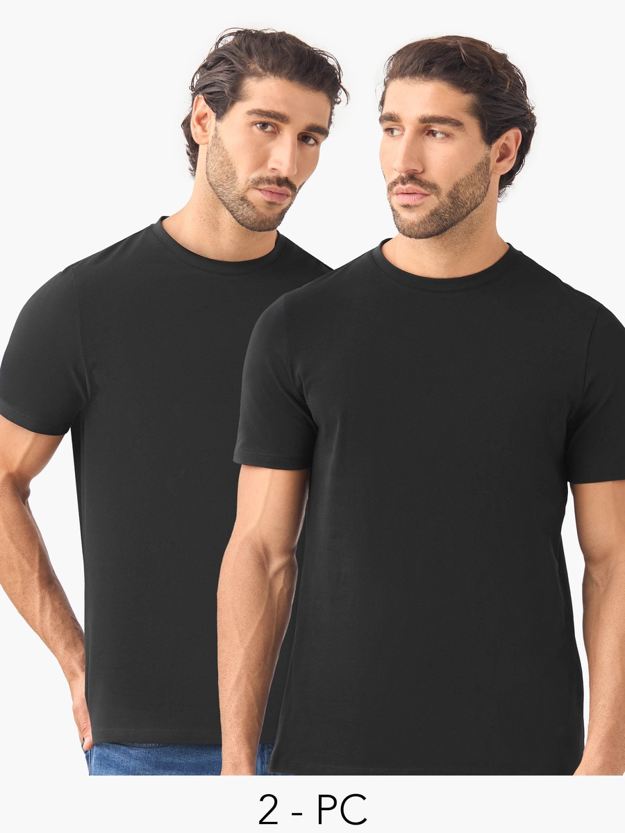 Set of 2 - Slim Fit Crew Neck T-Shirt with Short Sleeves