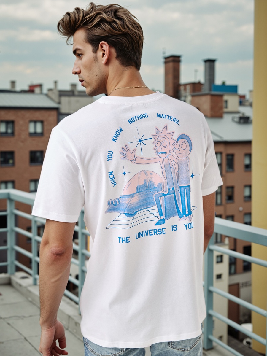 Regular Fit Rick and Morty Print Crew Neck T-Shirt