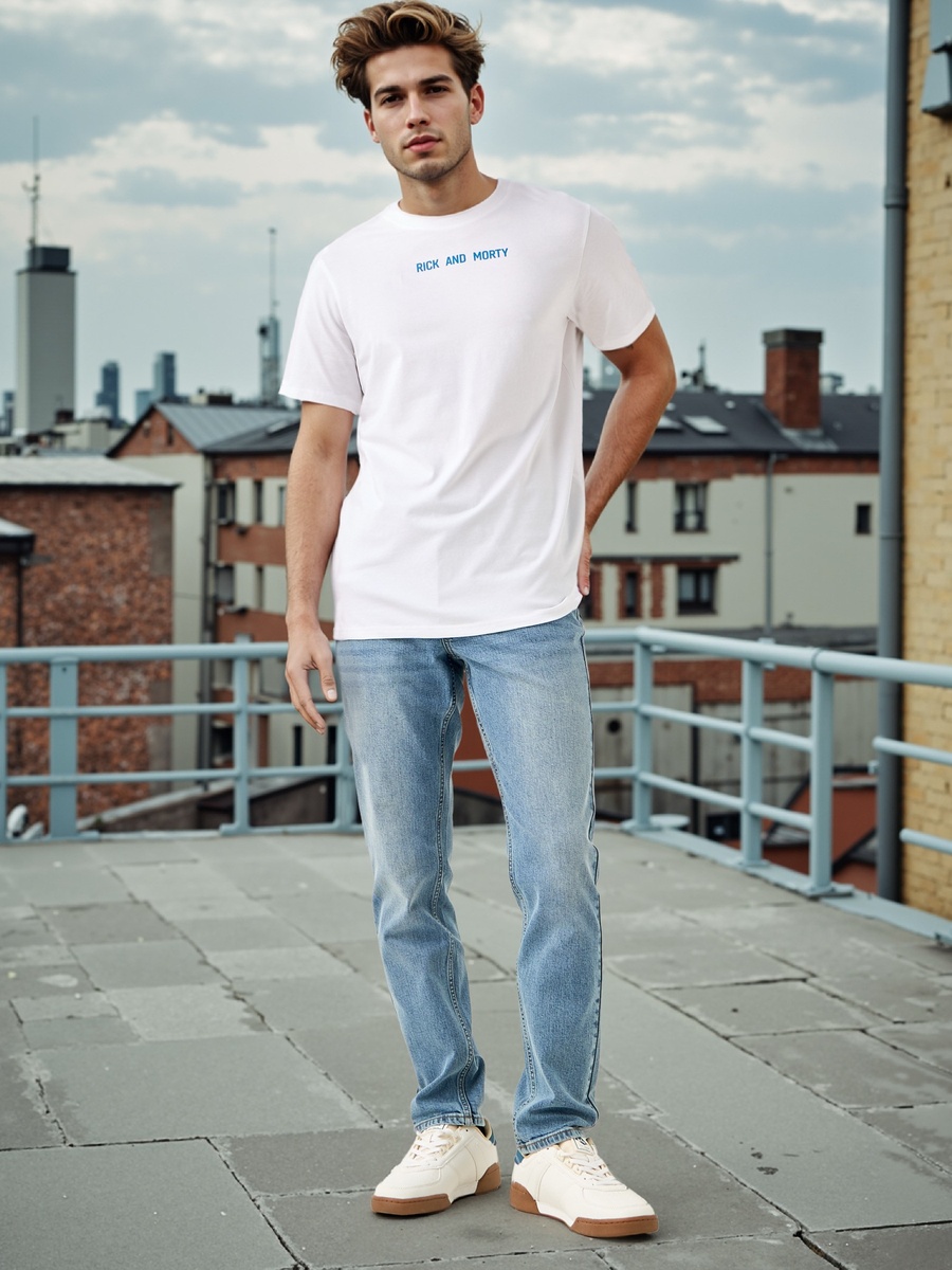 Regular Fit Rick and Morty Print Crew Neck T-Shirt