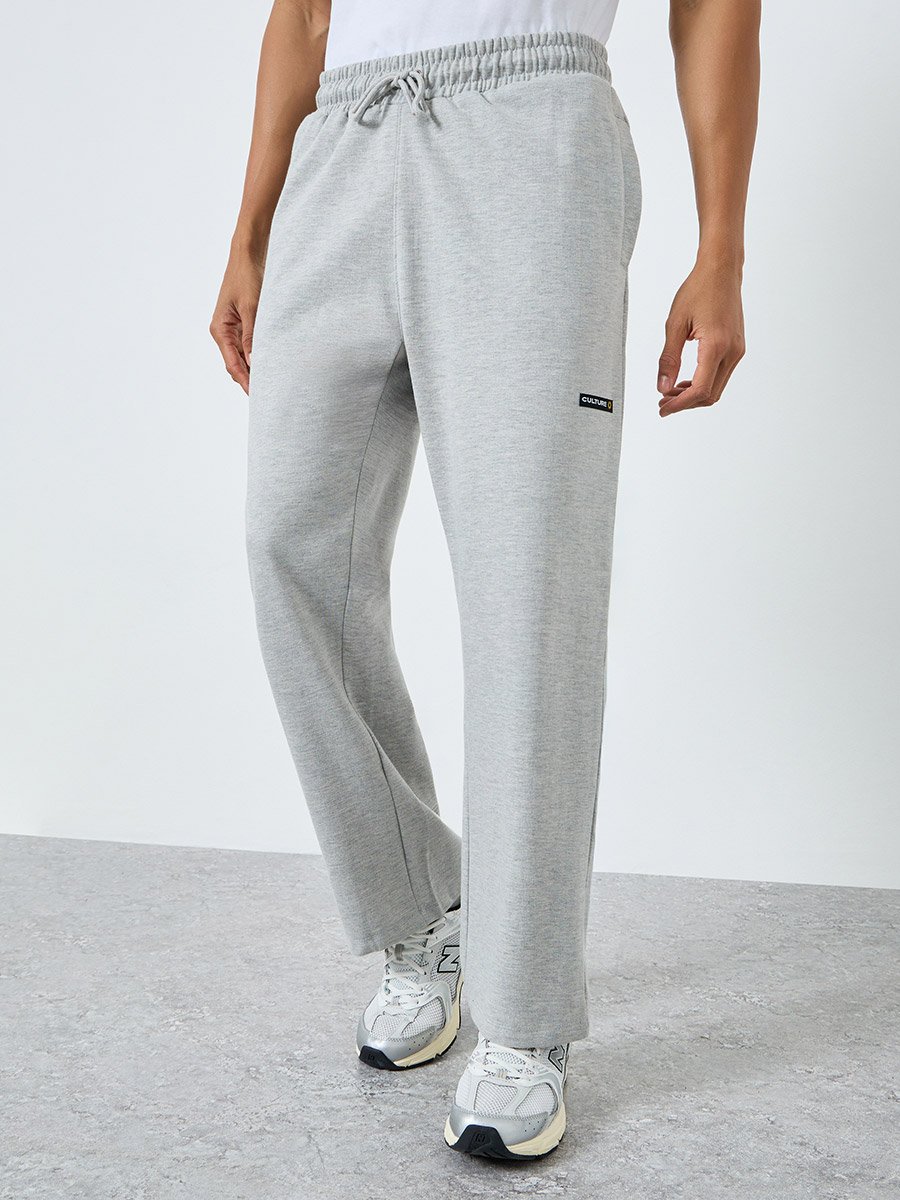Men Grey Wide Leg Fleece Joggers
