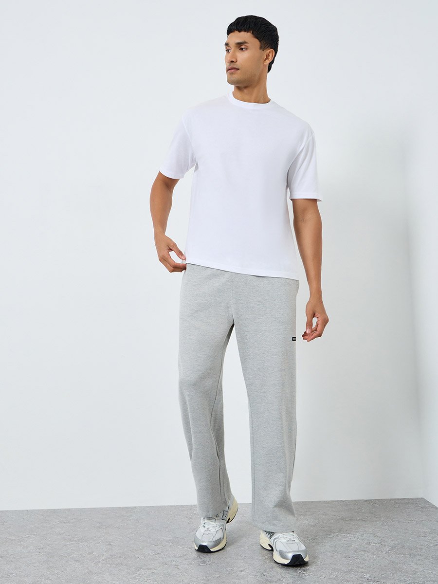 Men Grey Wide Leg Fleece Joggers