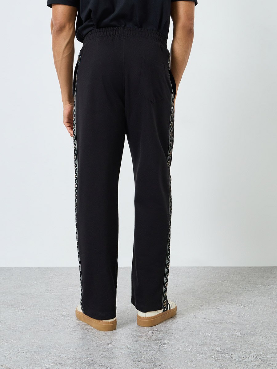 Men Black Oversized Terry Printed Panel Joggers