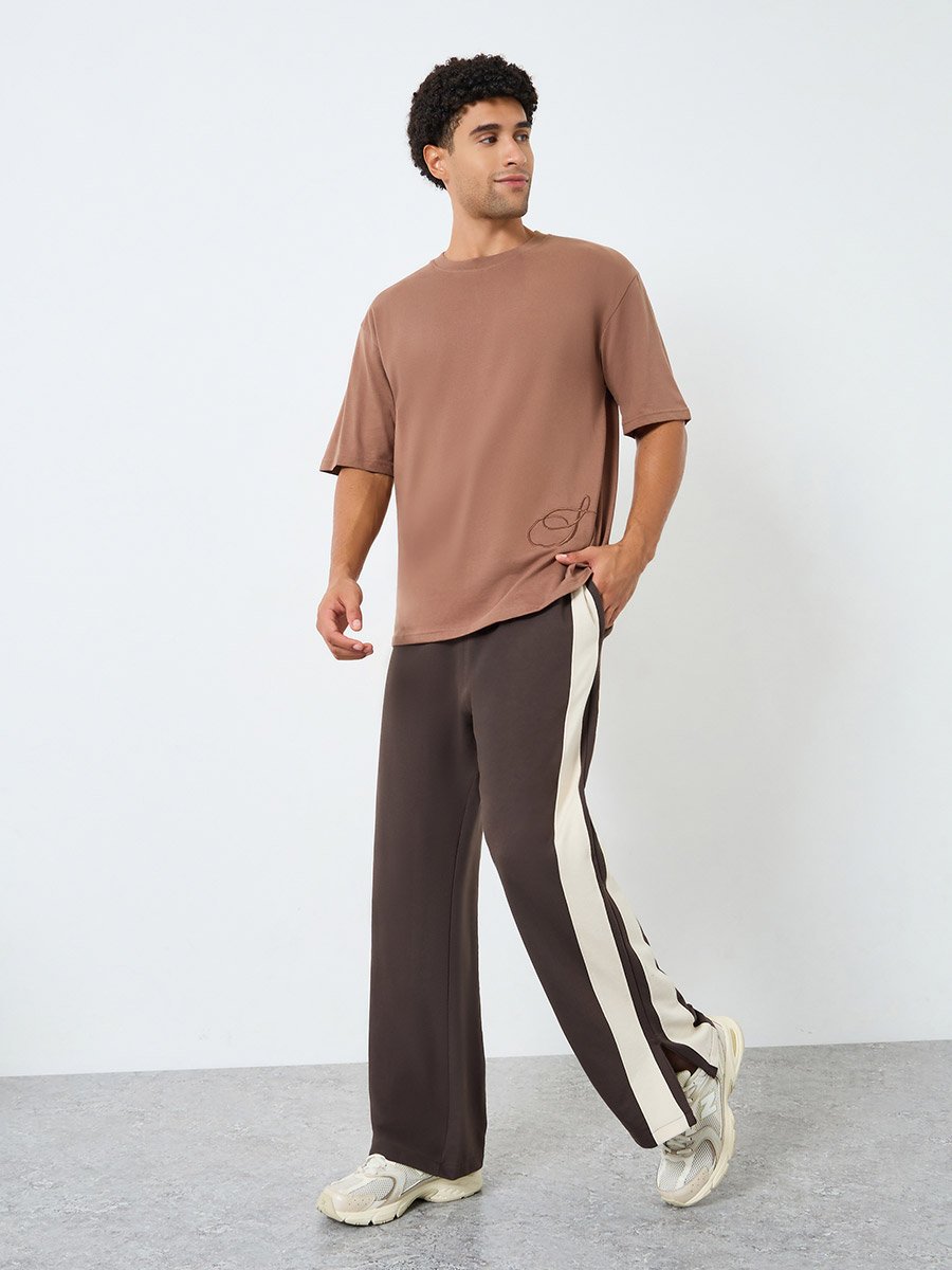 Men Brown Striped Relaxed Fit Joggers