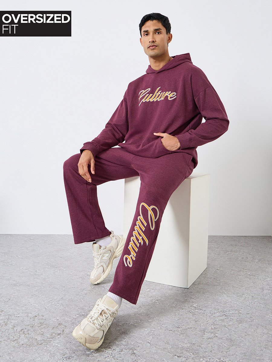 Men Purple Printed Hoodie and Joggers Co-Ords