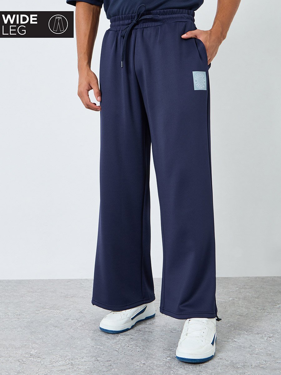 Men Navy Blue Wide Leg Joggers