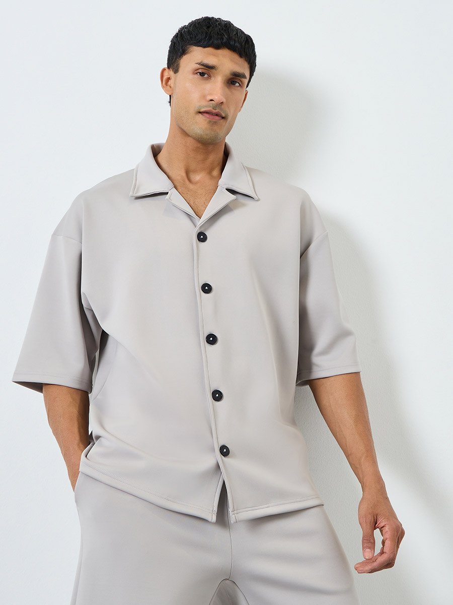 Men Grey Boxy Fit Shirt and Shorts Co-Ords