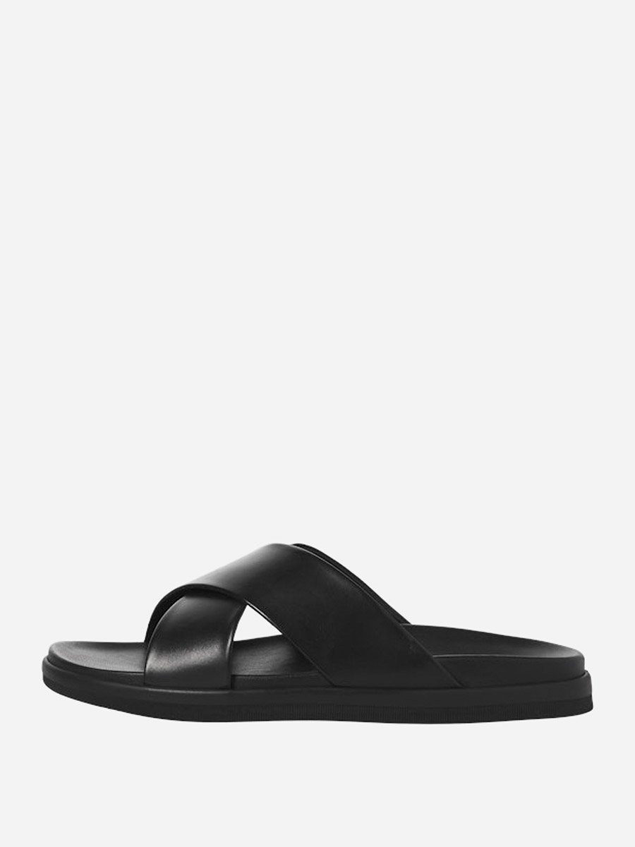 Black Leather Cross Strap Sandals