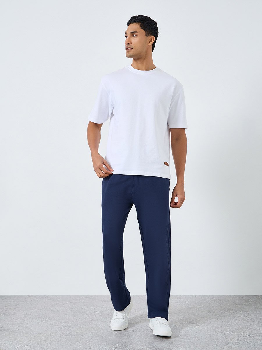 Men Navy Blue Relaxed Fit Joggers