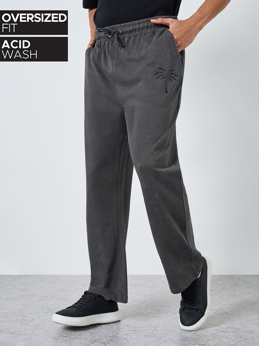 Men Charcoal Acid Wash Oversized Joggers