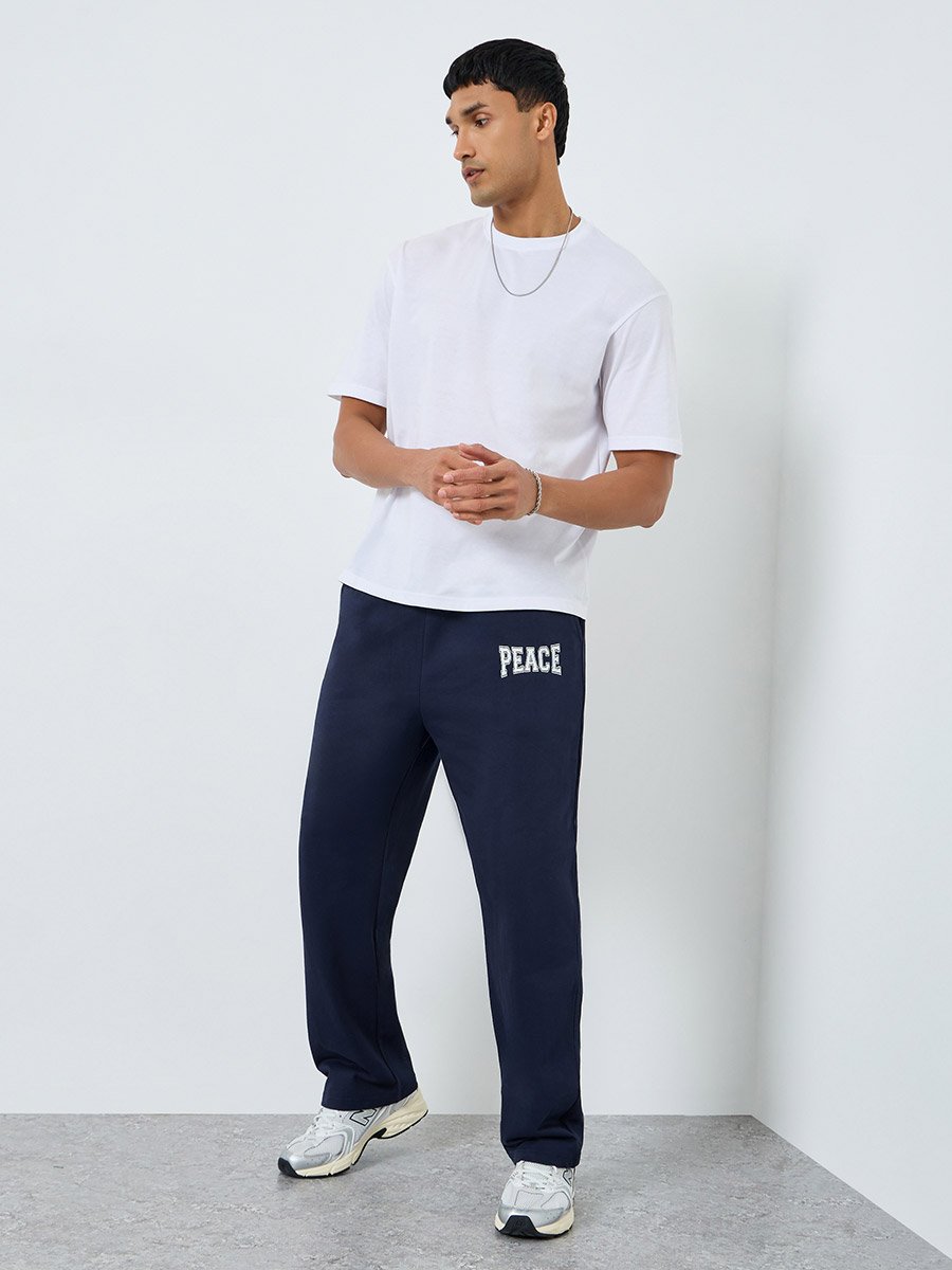 Men Oversized Minimal Print Terry Joggers