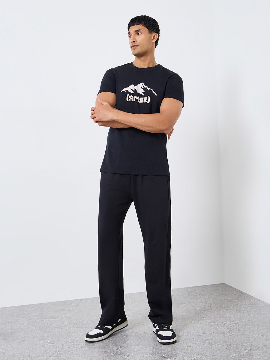 Men Black Oversized Side Embossed Joggers