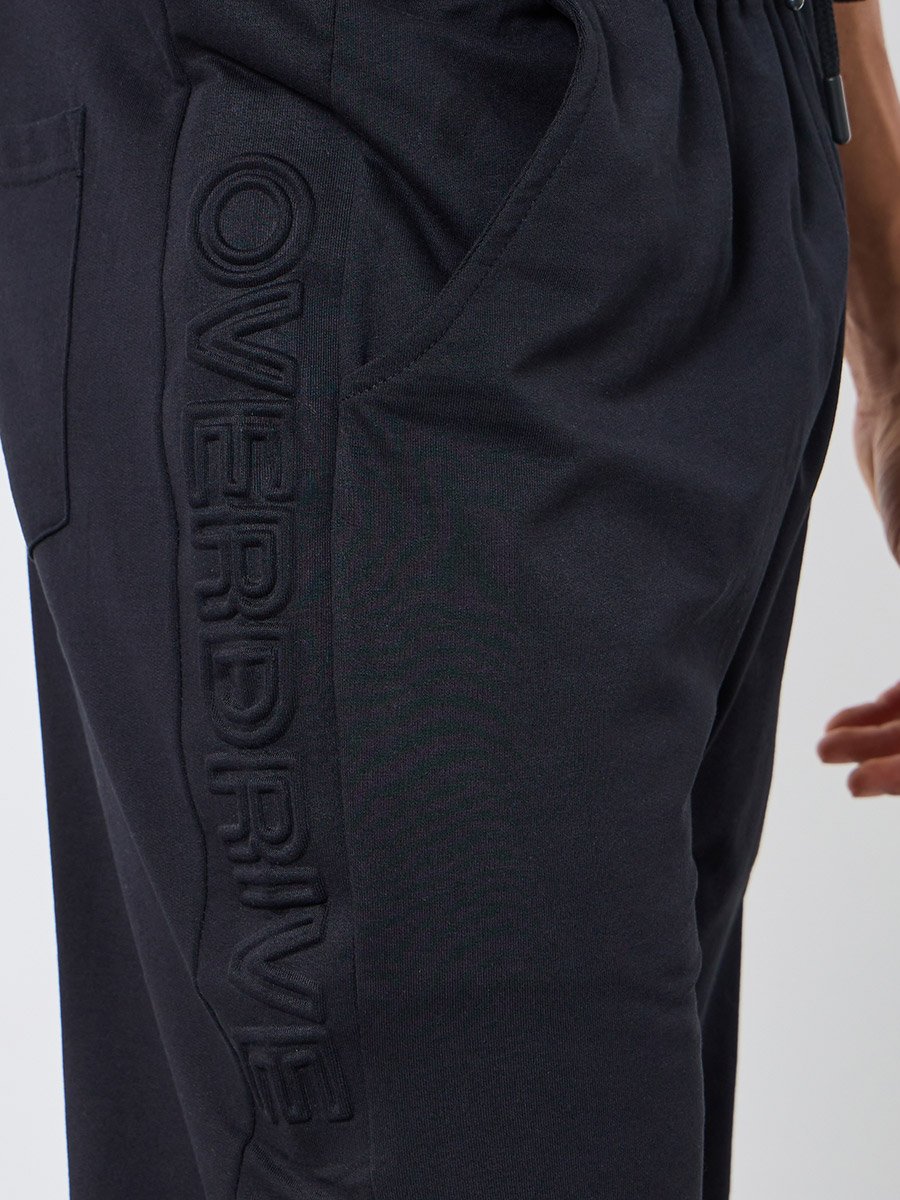 Men Black Oversized Side Embossed Joggers
