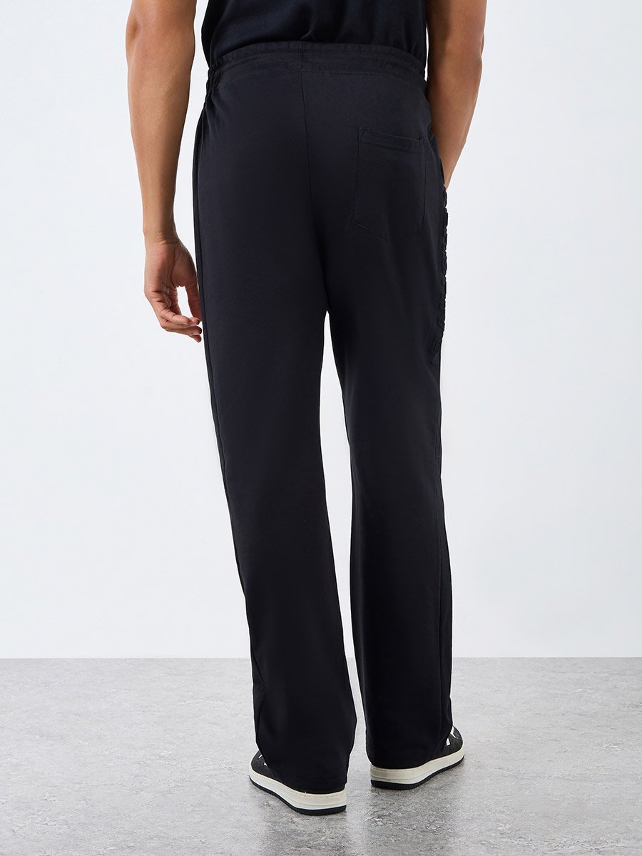 Men Black Oversized Side Embossed Joggers