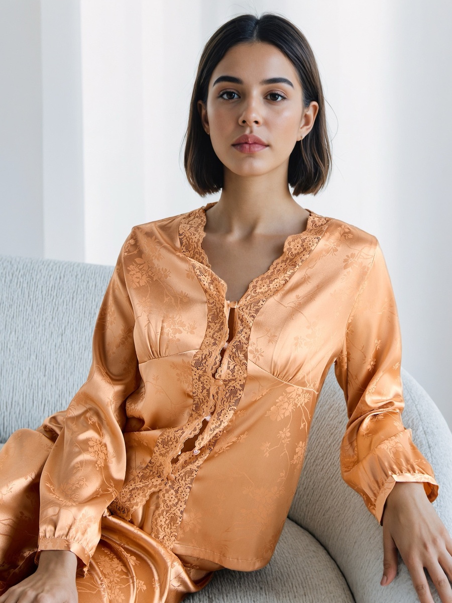Lace Trim Jacquard Pyjama Set