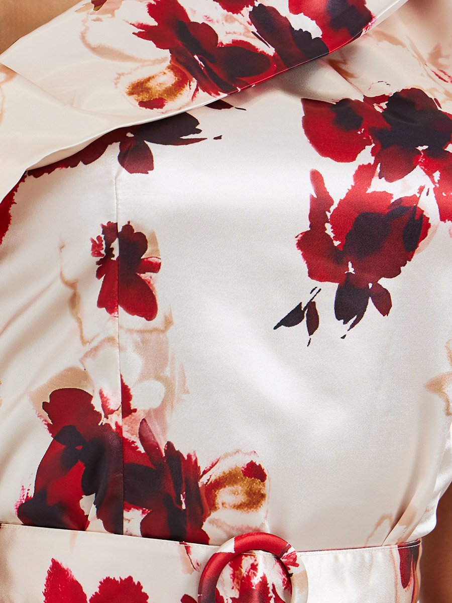 Women Floral Print One-Shoulder Sheath Midi Dress