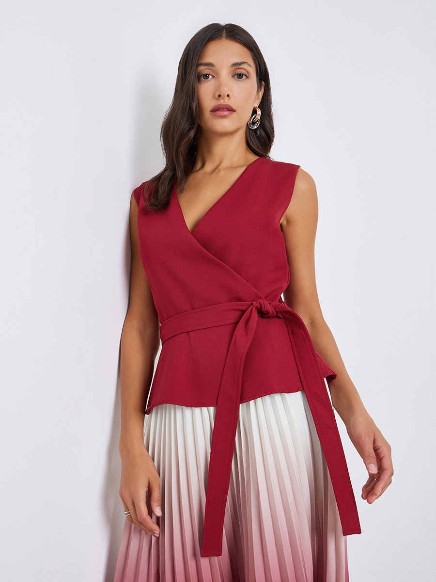 Women Ombre Look Pleated A-Line Midi Dress