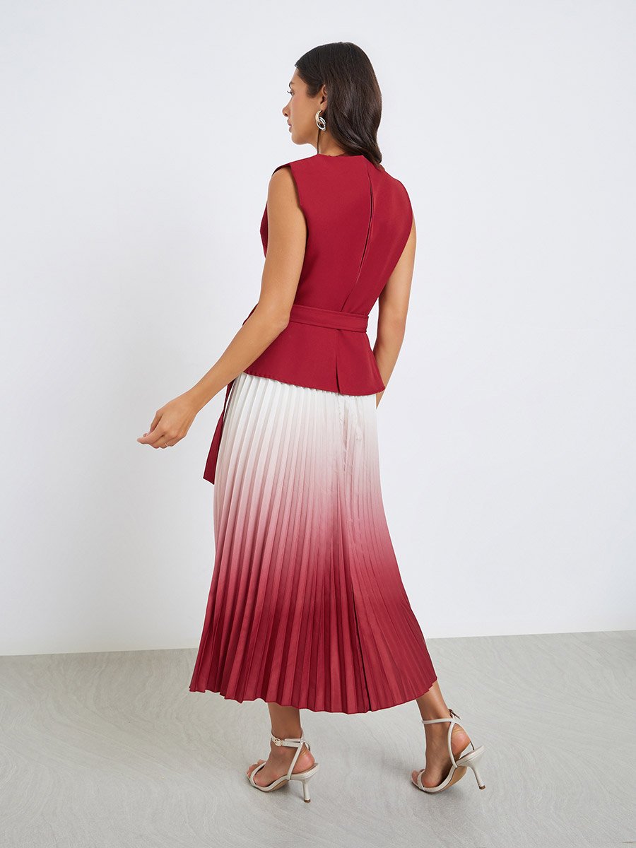 Women Ombre Look Pleated A-Line Midi Dress