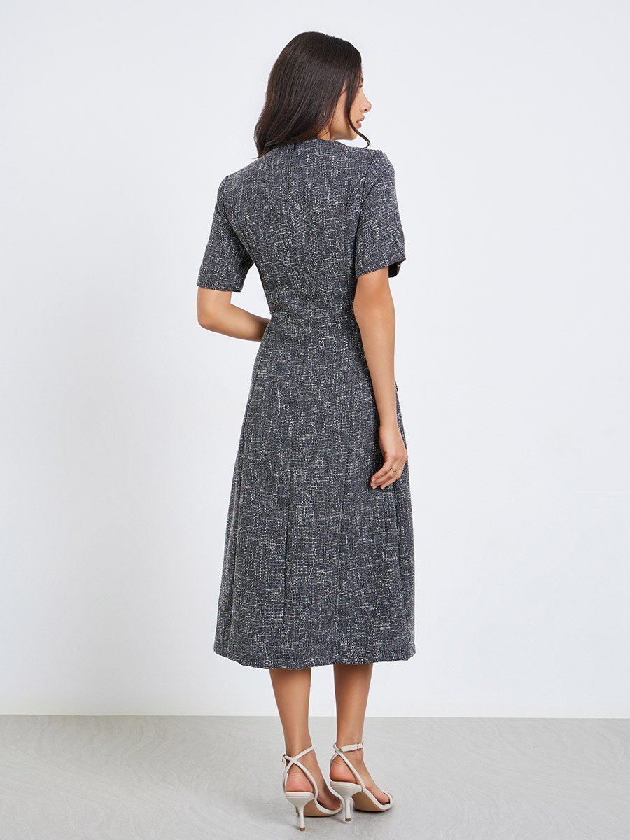 Women Tweed Look Midi Sheath Dress