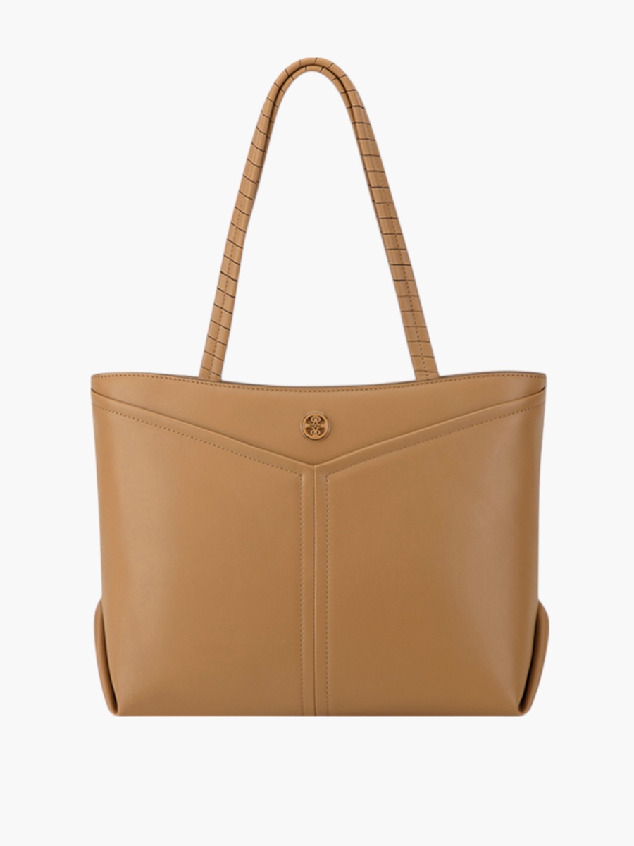 Solid Tote Bag with Double Handle and Zip Closure