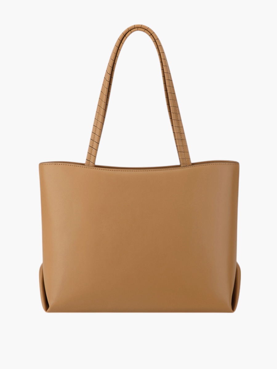 Solid Tote Bag with Double Handle and Zip Closure