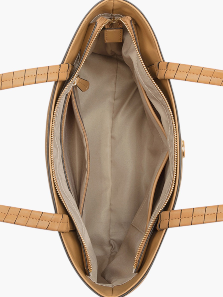Solid Tote Bag with Double Handle and Zip Closure
