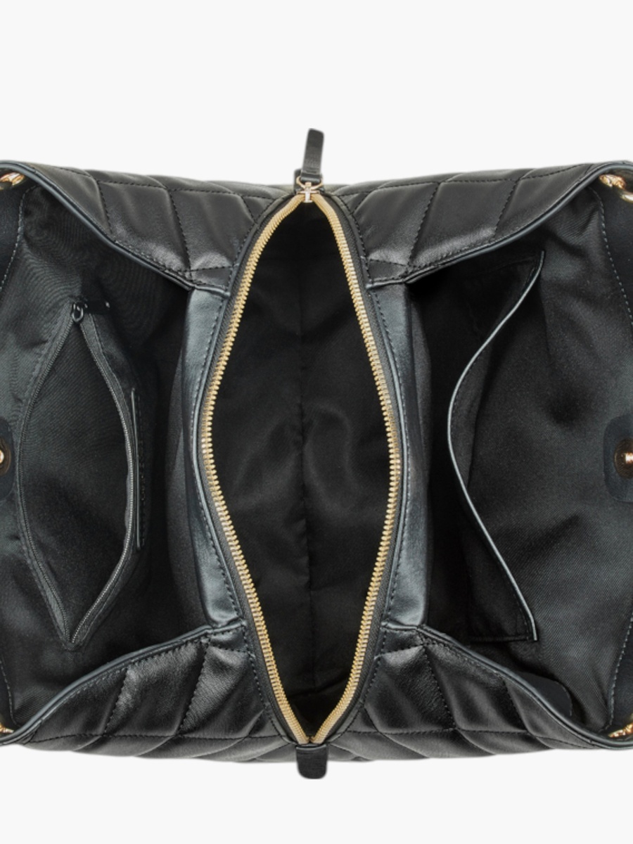 Quilted Tote Bag with Button Closure