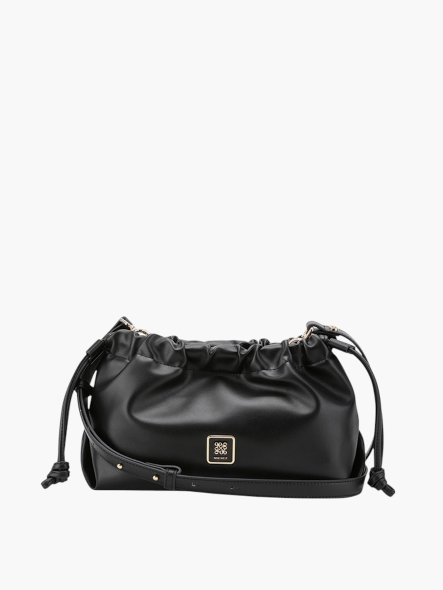 Solid Crossbody Bag with Adjustable Strap and Drawstring Closure