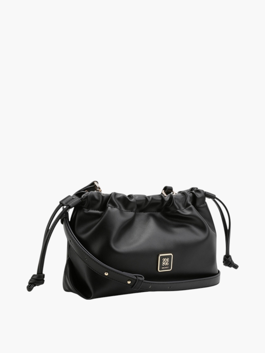 Solid Crossbody Bag with Adjustable Strap and Drawstring Closure
