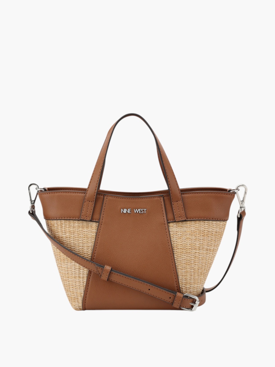 Panelled Tote Bag with Detachable Strap and Button Closure