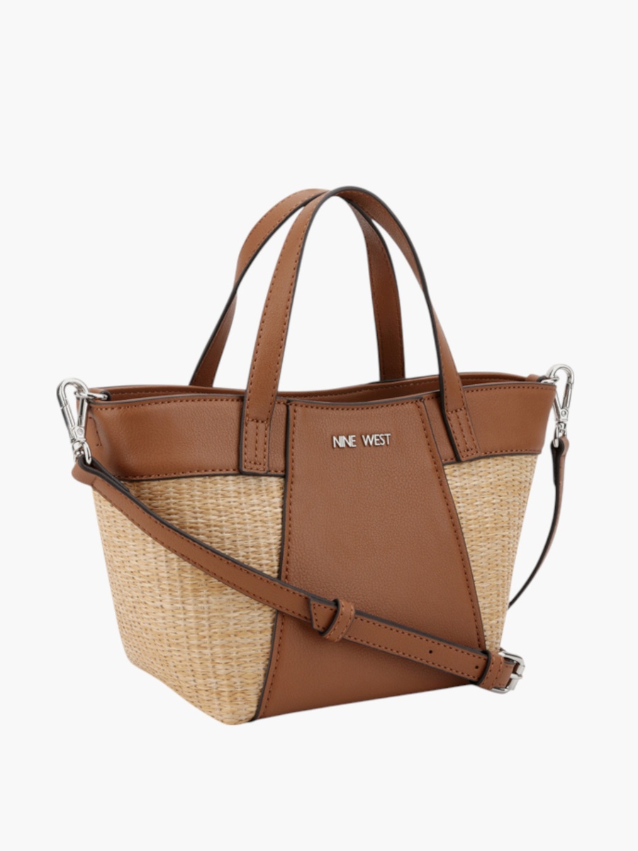 Panelled Tote Bag with Detachable Strap and Button Closure