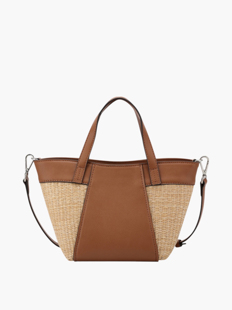 Panelled Tote Bag with Detachable Strap and Button Closure