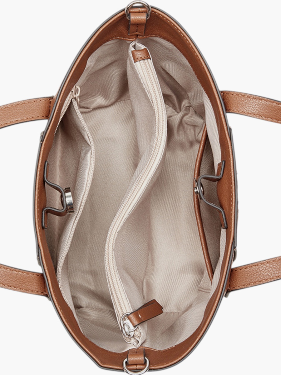 Panelled Tote Bag with Detachable Strap and Button Closure