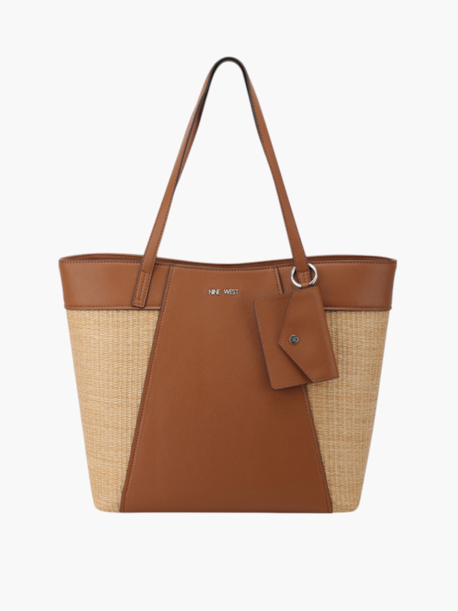 Textured Tote Bag with Double Handle and Button Closure