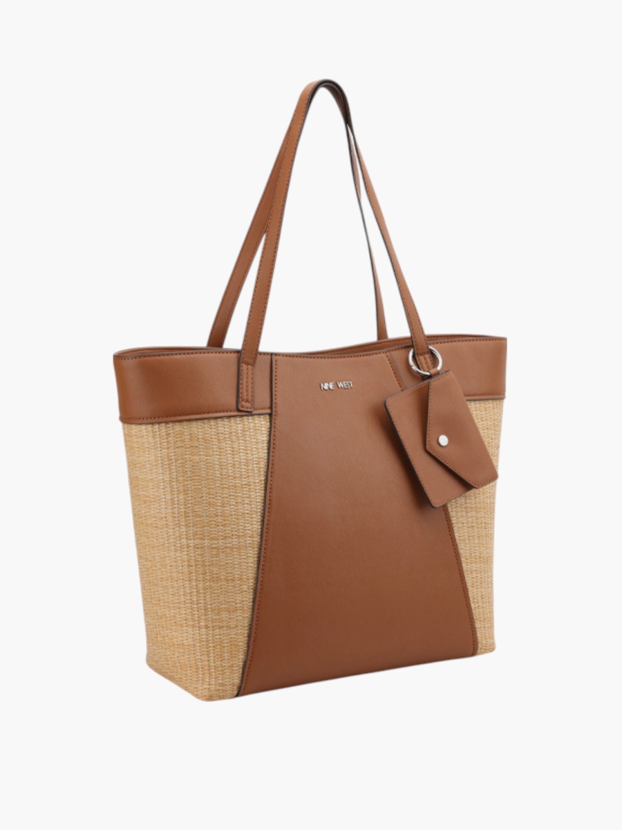 Textured Tote Bag with Double Handle and Button Closure