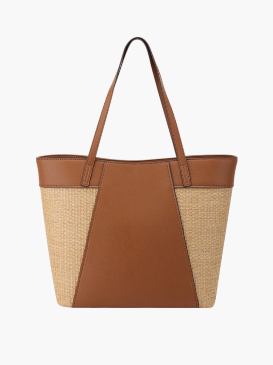 Textured Tote Bag with Double Handle and Button Closure