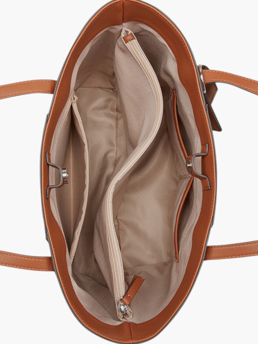 Textured Tote Bag with Double Handle and Button Closure