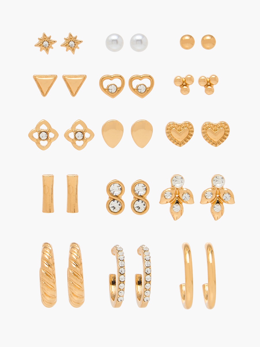Metallic Earrings with Pushback Closure - Set of 15