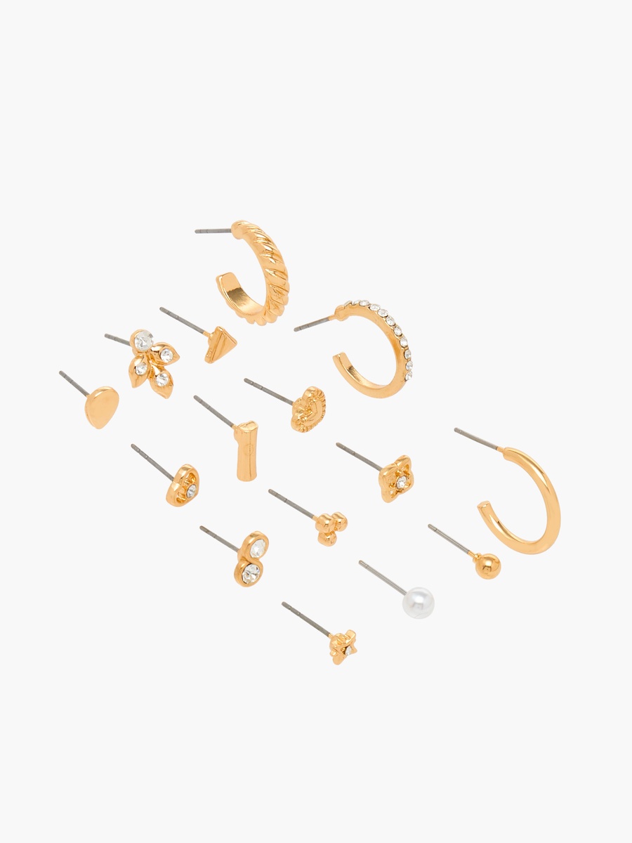 Metallic Earrings with Pushback Closure - Set of 15
