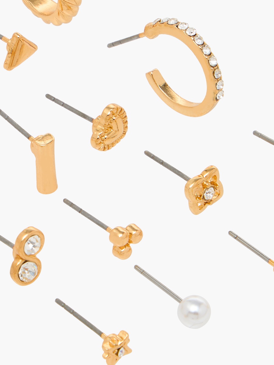 Metallic Earrings with Pushback Closure - Set of 15