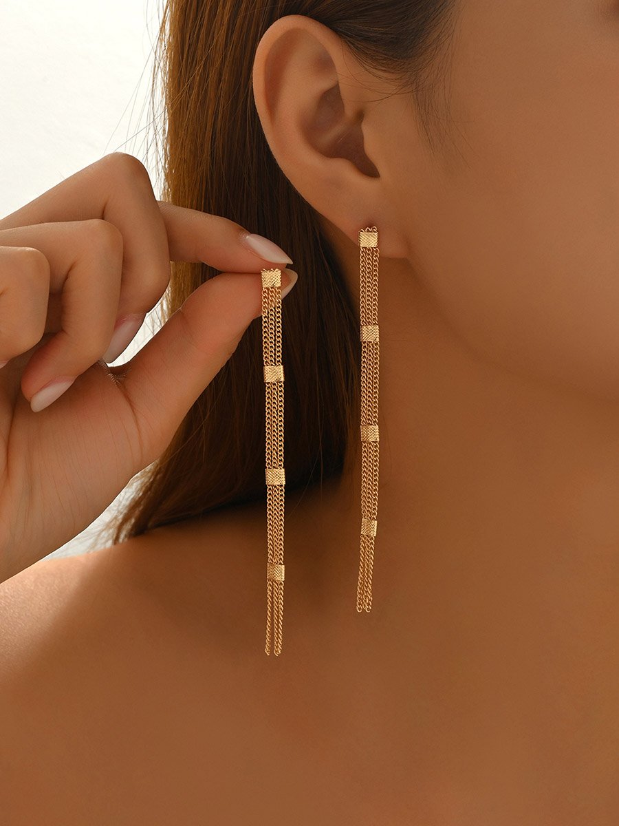 Women Gold Tassel Earrings