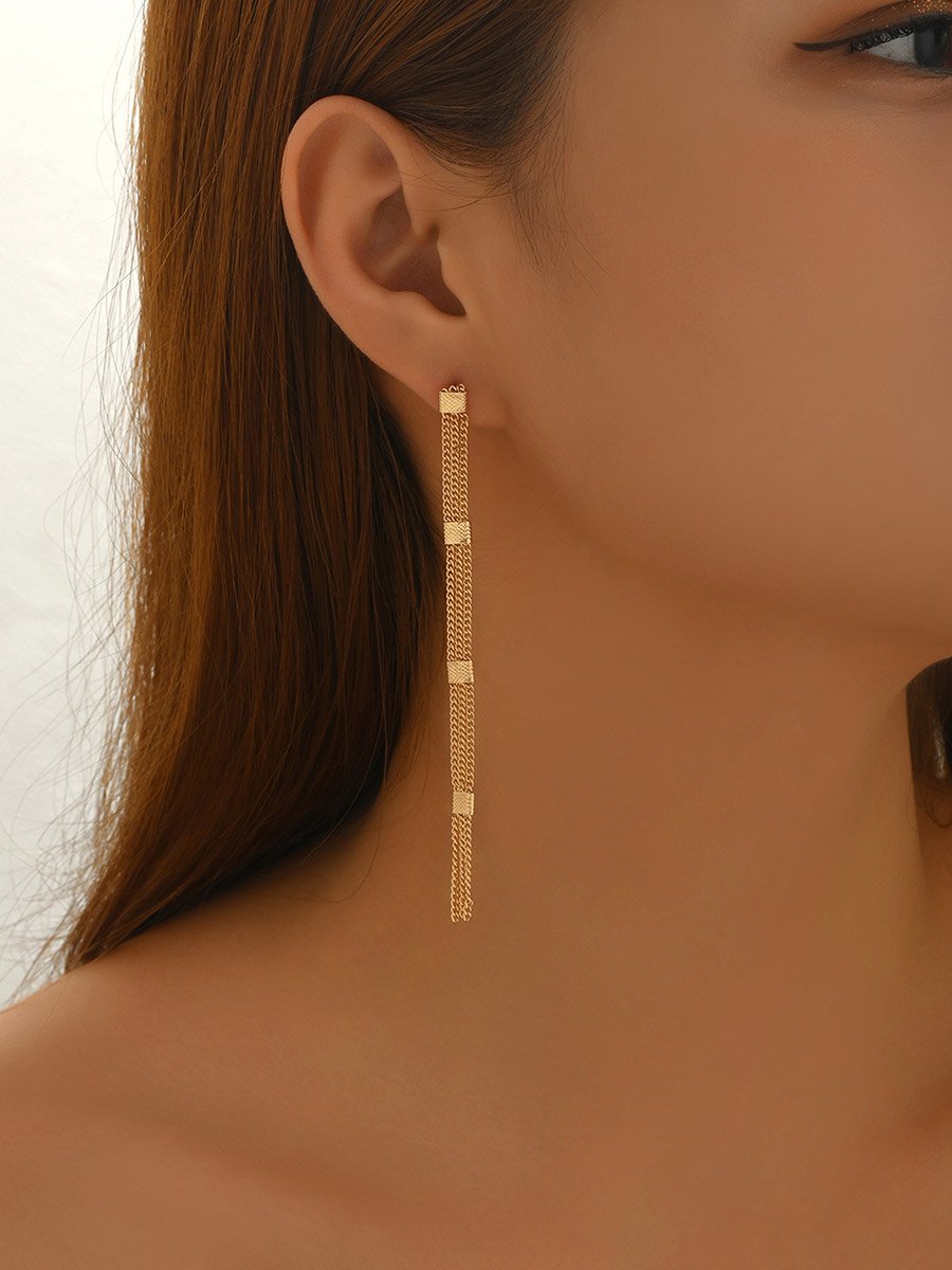 Women Gold Tassel Earrings