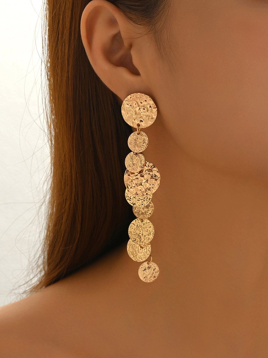Women Metal Round Dangle Earrings