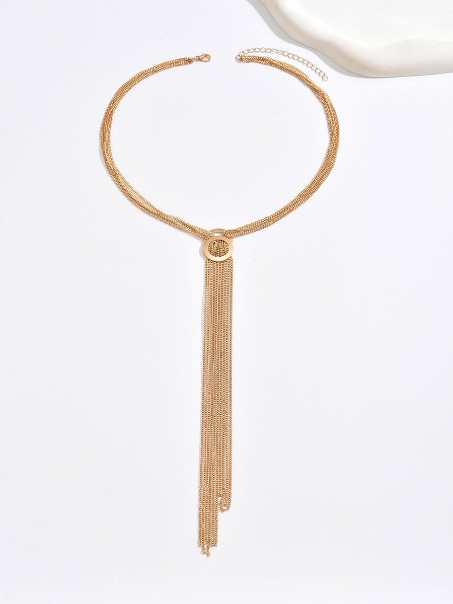Gold Layered Chain Tassel Necklace