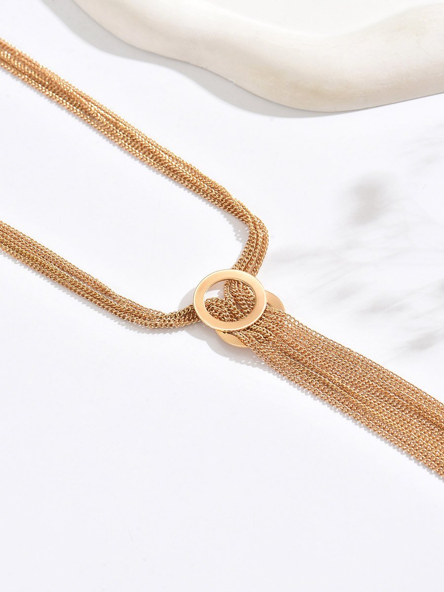 Gold Layered Chain Tassel Necklace