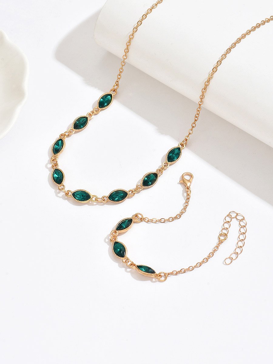 Green Rhinestone Necklace and Bracelet Set