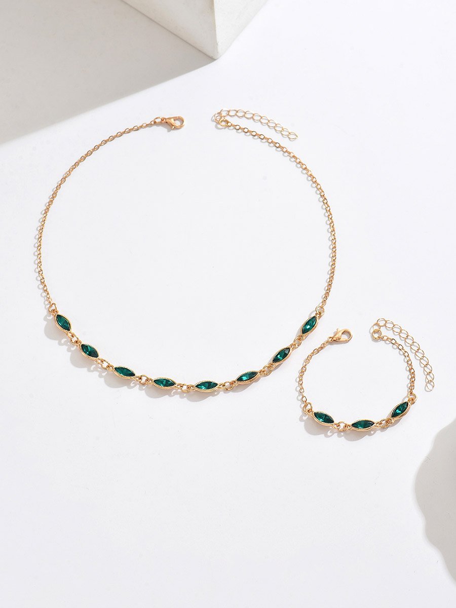 Green Rhinestone Necklace and Bracelet Set